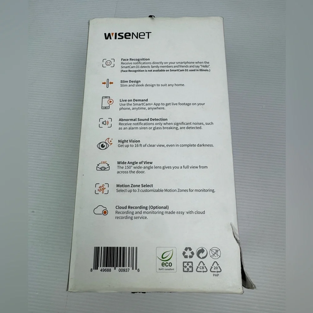 Samsung SNH-V6435DN Wisenet SmartCam D1 Wi-Fi Wired Video Doorbell – Open Box